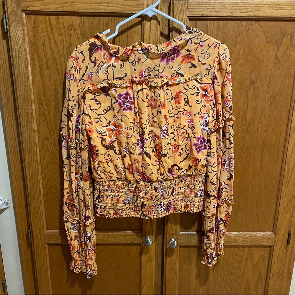 Anthropologie Printed Ruffle Blouse Golden Floral Print - Picture 5 of 7